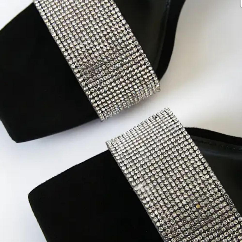 Lulus Shylaa Black Rhinestone Ankle Strap Heels Size 9 NWT - Picture 4 of 9